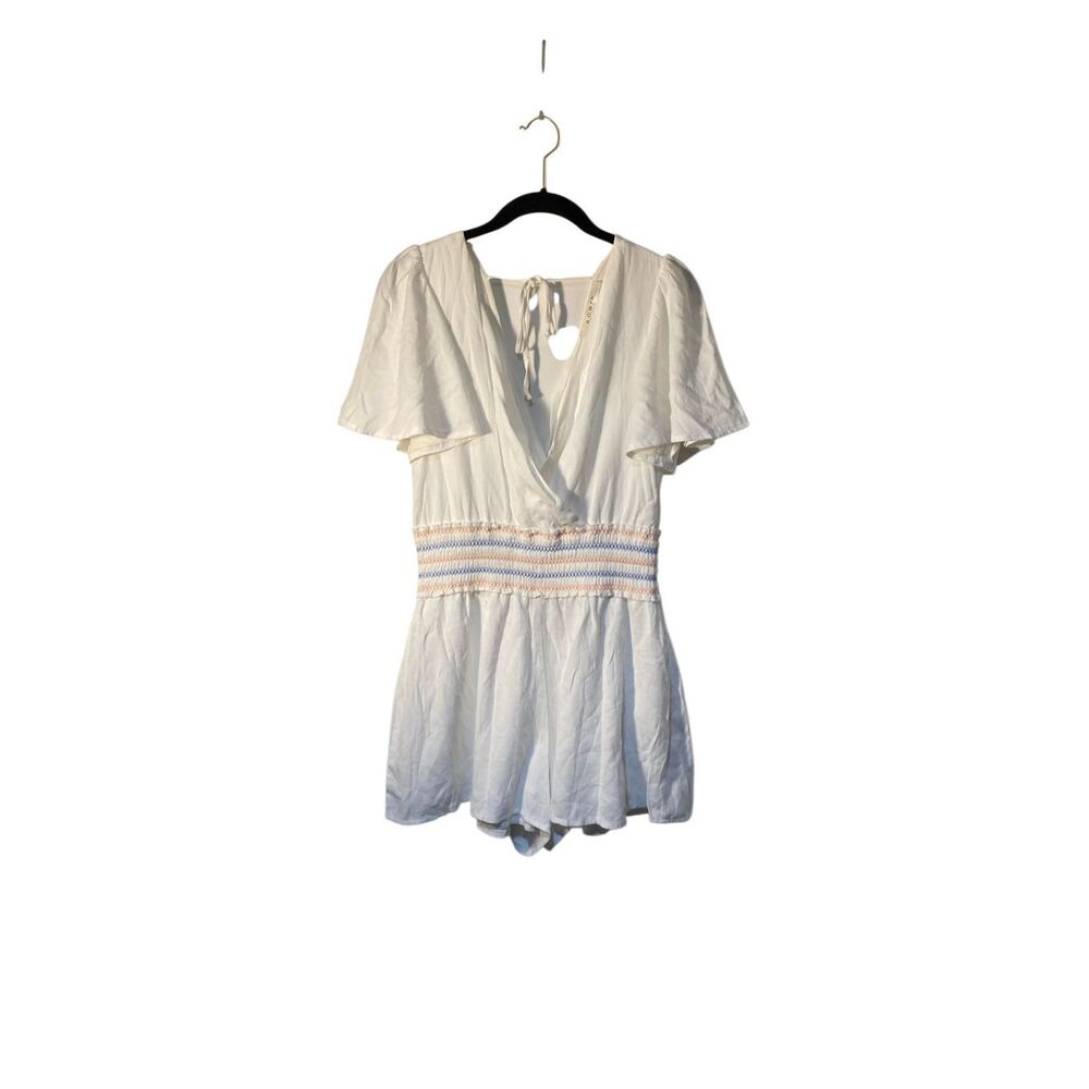 Rowa women’s white gauzy fully lined cinched waist romper S